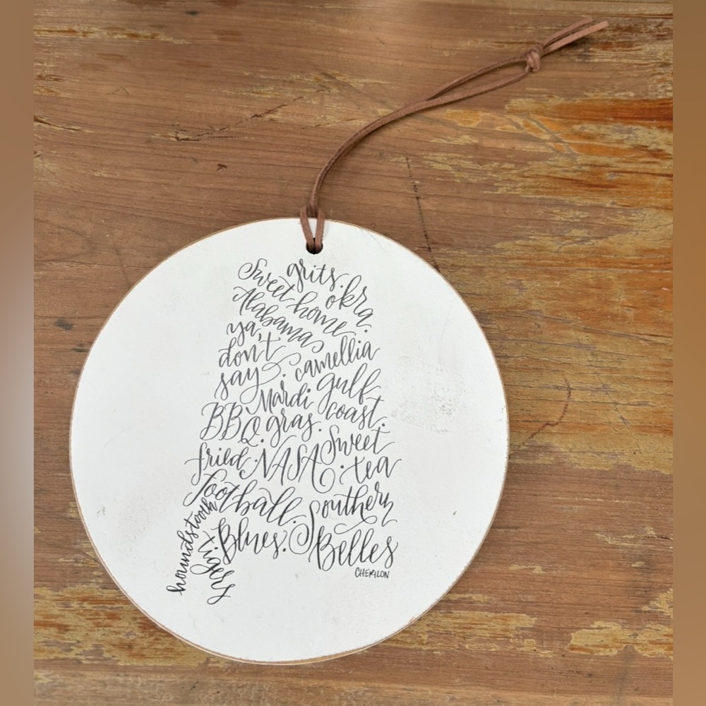 Cherilon State of Alabama Word Art Wood Ornament Wall Decor 6”W